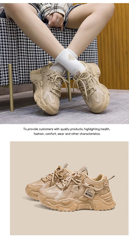 Women's Shoes Platform Autumn Leather 2023 New Versatile Black Casual Sneaker Solid Color Lace-up Vulcanize Shoes Tenis Feminino