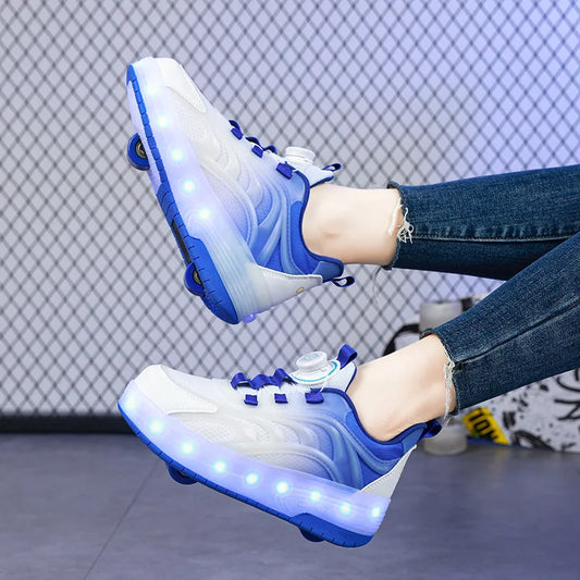 Kids Roller Skate Sneakers Glowing Sports Luminous Sneakers Skateboard USB Charging