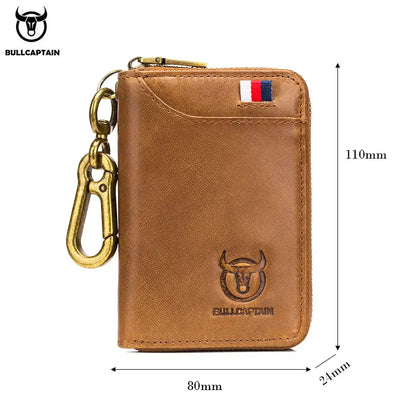BULLCAPTAIN Genuine Leather Men's Key Card Bag High-quality Multi-function Key Box Car Key Chain Wallet Mini Card Bag Key Clip