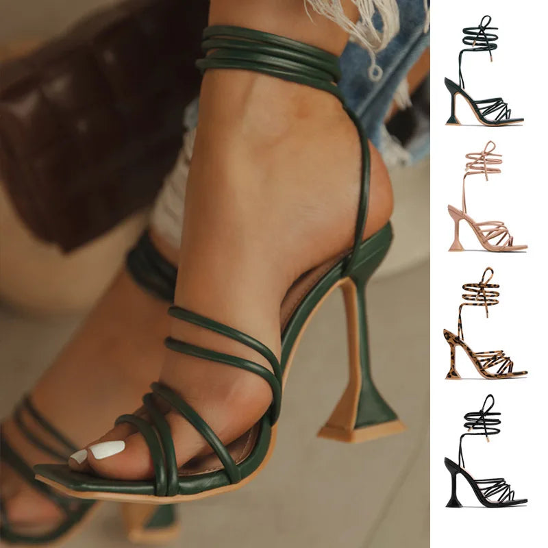 2022 New Summer Fashion High Heels Women Lacing Sexy Woman Pumps Gladiator Sandals Wedding Party Shoes on Heels Big Size 35-43