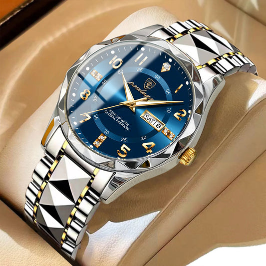 POEDAGAR Luxury Business Men's Wristwatch Stainless Steel Date Week Man Watch Waterproof Luminous Fashion Quartz Watches For Men