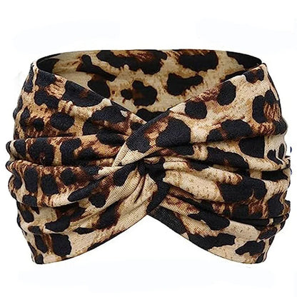 Yoga Headbands For Women's Hair Wide Thick Stretchy Boho African Turban Knotted Leopard Head Bands