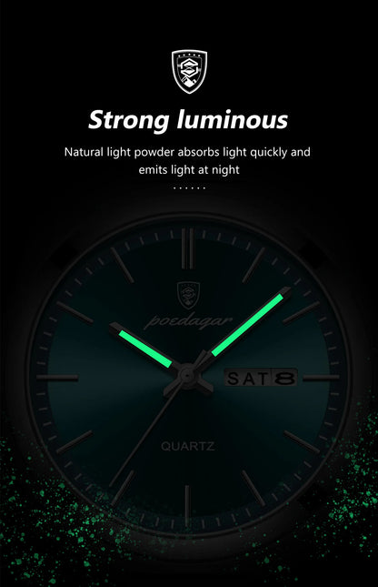 POEDAGAR Luxury Sport Quartz Man Wristwatch Waterproof Luminous Date Week Men Watches Stainless Steel Men's Watch Male Reloj+box
