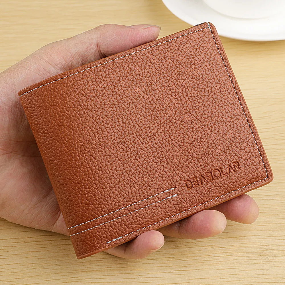 Men's Wallet Men's Youth Luxury Short Leather Card Holder Slim Minimalist Double Fold Men's Wallet