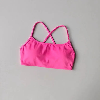 Women's Solid Color Fitness Bra Soft Cross Back Gym Sports Top with Chest Pad Push-Up Yoga Vest Sport Bra Yoga Gym Crop Top