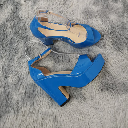 LOSLANDIFEN Women Sandals Summer Colourful Sexy Peep Toe Buckle Strap Sandal Platform Thick High Heels Party Red Wedding Shoes