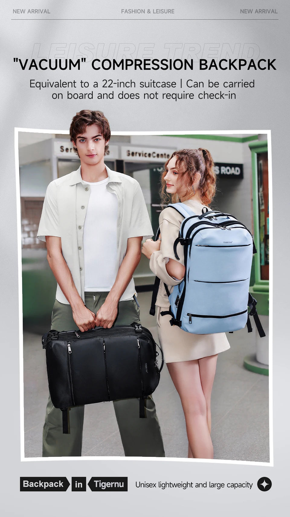 Tigernu Vacuum Compression Backpacks Men Travel Backpack Expandable USB Bag Large Capacity 17 Laptop Bags For Schoo Cabin Bags