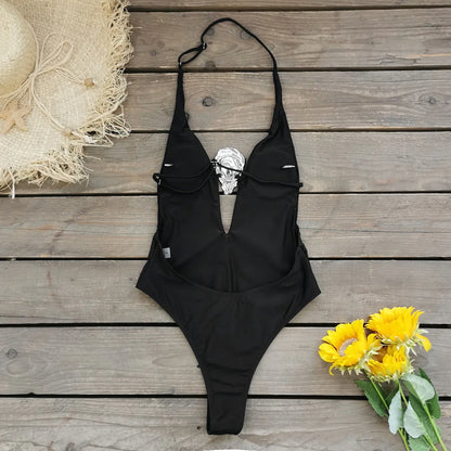 Women Swimsuit with Skirt Backless Swimwear Female Holiday Beachwear