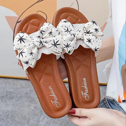 2024 Summer PVC Bow Women Sandals 3cm Thick Casual Shoes One line Elevated Flat Bottom Slippers