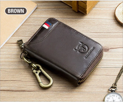 BULLCAPTAIN Genuine Leather Men's Key Card Bag High-quality Multi-function Key Box Car Key Chain Wallet Mini Card Bag Key Clip