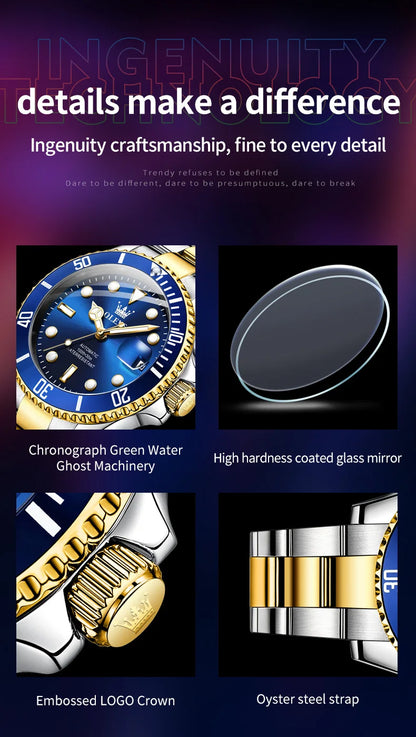 OLEVS 6650 Men Watch Classic Original Automatic Mechanical Watch For Man Zircon Scale  Waterproof Luminous Stainless Steel Reloj