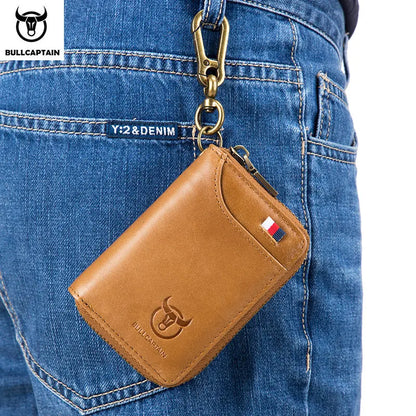 BULLCAPTAIN Genuine Leather Men's Key Card Bag High-quality Multi-function Key Box Car Key Chain Wallet Mini Card Bag Key Clip