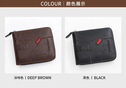 Men's Wallet Made of PU Wax Oil Skin Purse for Men Coin Purse Short Male Card Holder Wallets Zipper Around Money Coin Purse