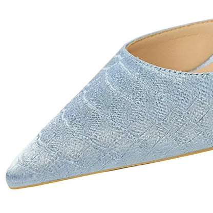 Women 11cm High Heels Retro Green Blue Fashion Catwalk Pumps Lady Silk Satin Heels Stone Pattern Design Shoes Plus Size 34-43