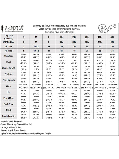 ZANZEA Plus Size 5XL Women Pant Sets Summer Two-piece Outfits Fashion Short Sleeve Shirts and High Waist Wide Leg Pants Suits