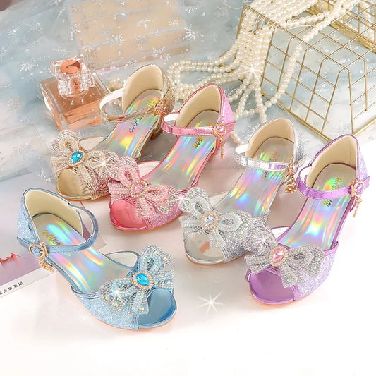 Summer Girls Sandals with Heel Princess Dancing Shoes