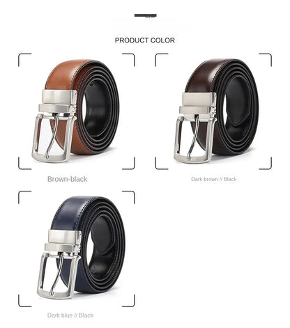 Real Genuine Leather Rotating Alloy Pin Buckle Belt for Men Unisex High Quality Cowskin Leather Cowboy Jeans Double-sided Belts